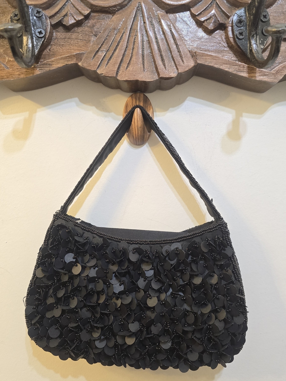 Bloomingdale's Black Sequin Petal Shoulder Bag